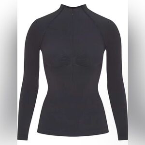 SKIMS Black Long-Sleeve 1/4 Zip Front Fitted Top